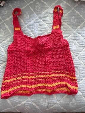 Vici Crochet Crop Top in Red with Orange Stripes